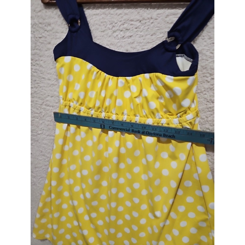 Tommy Hilfiger Sz M YELLOW/ Navy White Polka Dot Swim Dress - Picture 3 of 12
